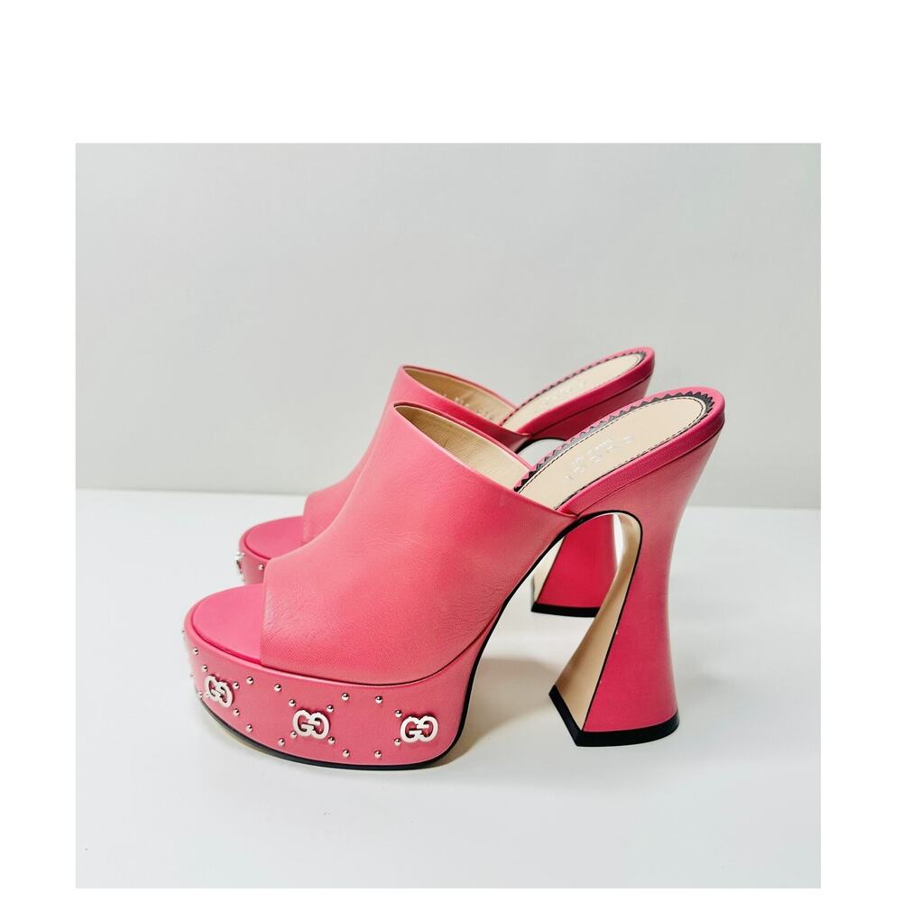 NIB Gucci Janaya Studded GG Platform Sandals EU 39.5 Rhodamine Pink Spool Heel - Picture 5 of 12